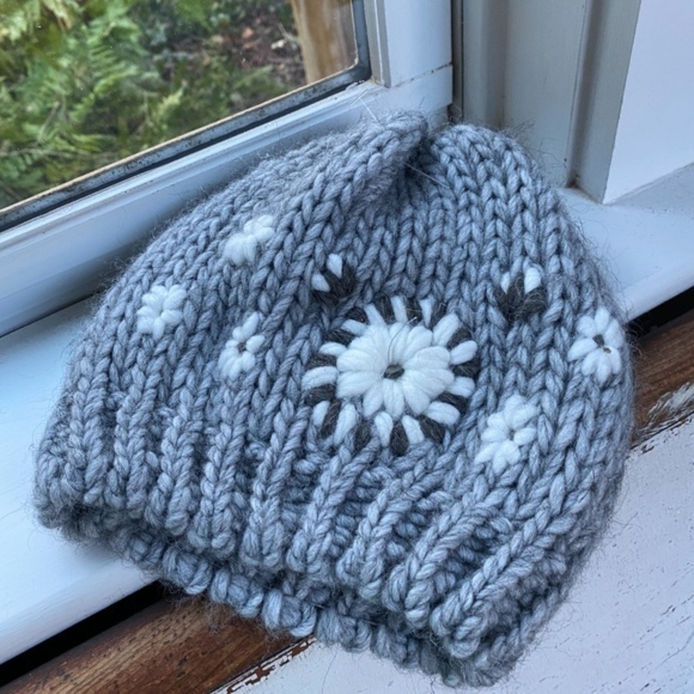 Anthropologie Grey Flower  Embellished Beanie